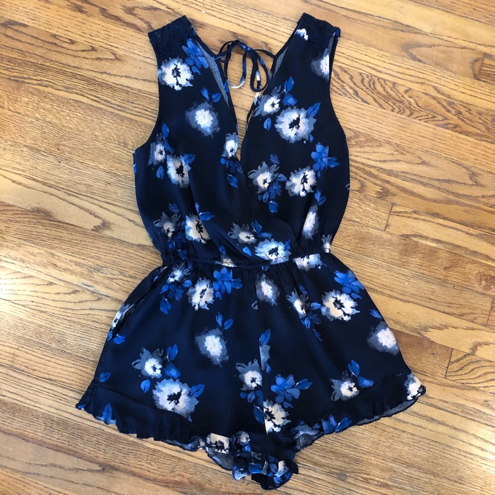 Navy Blue Floral Romper